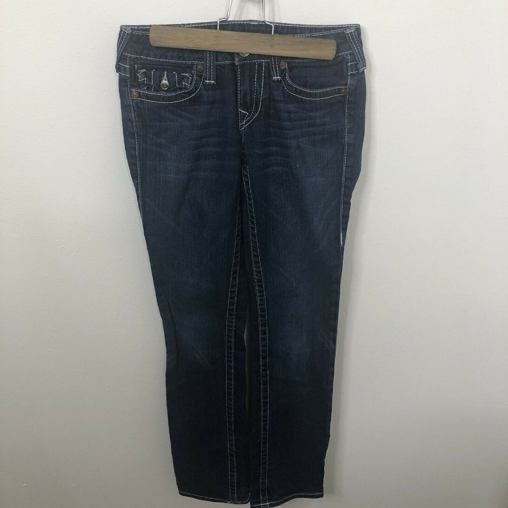 True Religion Woman 27 World Tour Billy Dark Wash Low Rise Straight Skinny‎